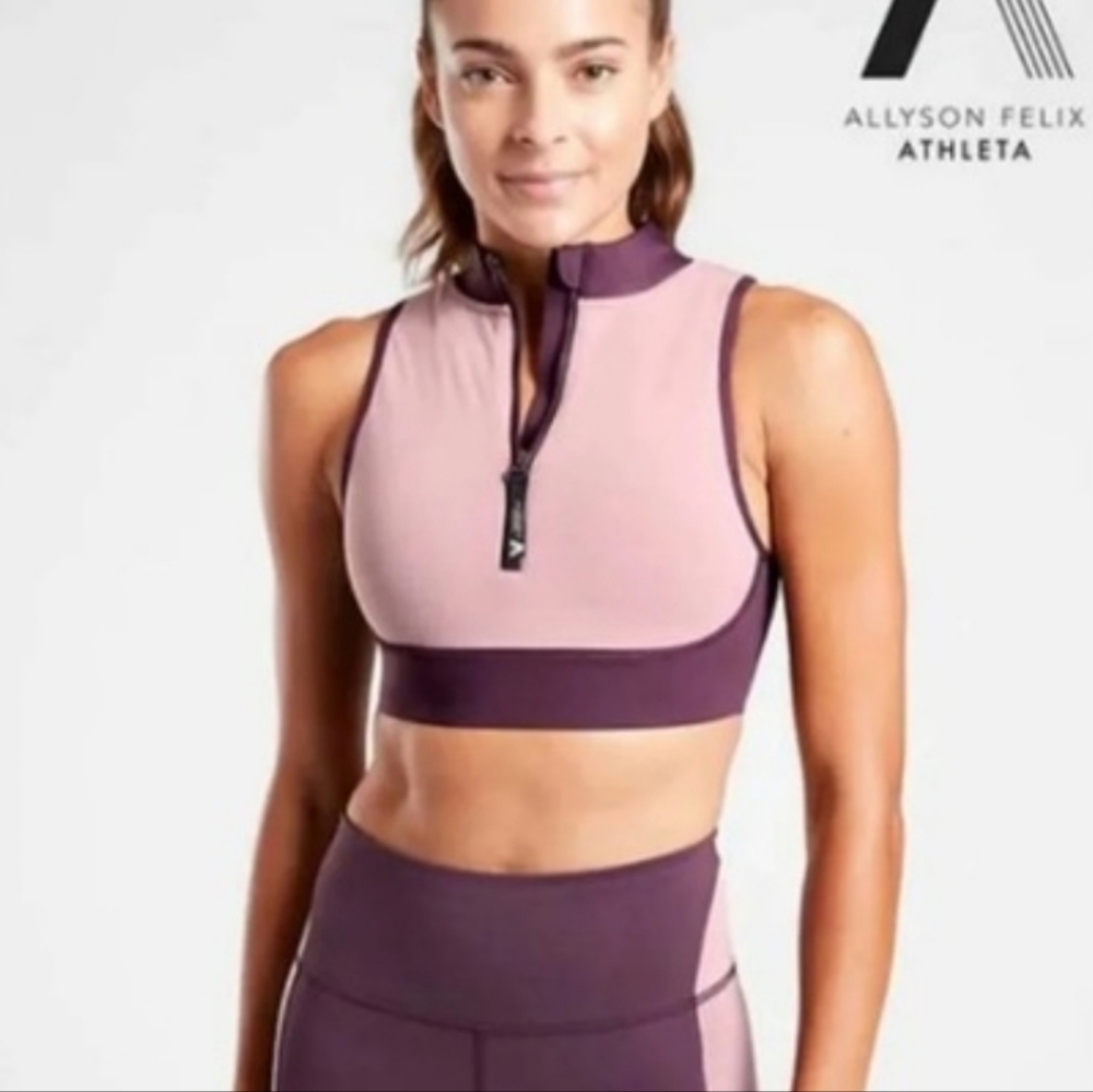 Athleta x Allyson Felix Legend Zip up Sports Bra-Purple Pink Size Medium